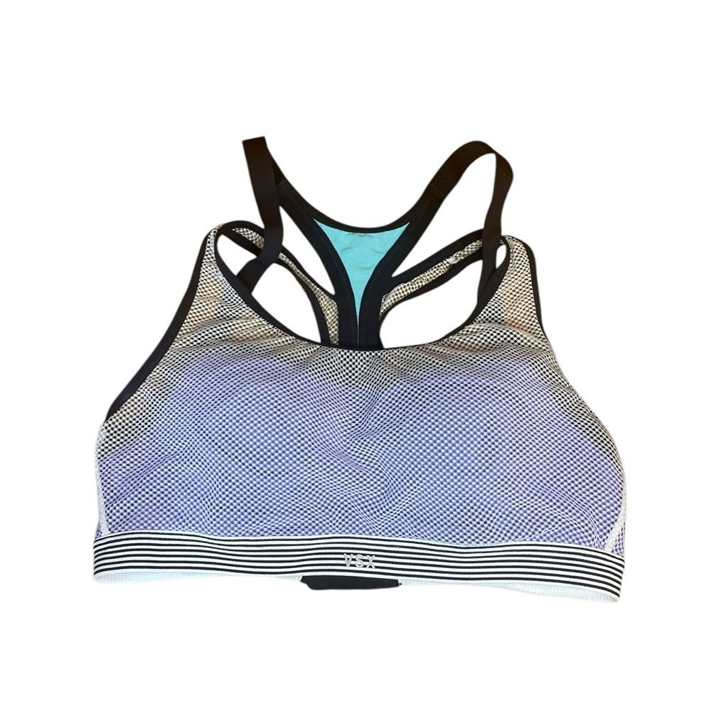 Victorias Secret VSX Angel Sports Bra 34B Racerback Purple Teal White Mesh